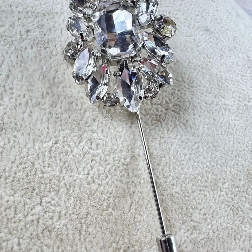 Crystal Rhinestone Stick Pin - Clear Silver - Picture 6 of 10